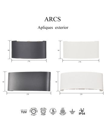 ARCS * APLIQUE EXTERIOR LED 8*1W 3000K BLANCO